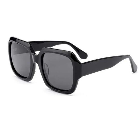 Large Oversized Black Acetate Square Polarized UV400 Fashion Sunglasses NWT - Picture 2 of 4